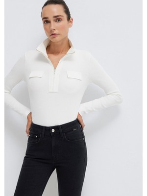 Mavi Dik Yaka Ekru Tişört 1613748-70057