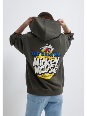 Mavi Mickey Mouse Sırt Baskılı Haki Sweatshirt 1S10521-71553