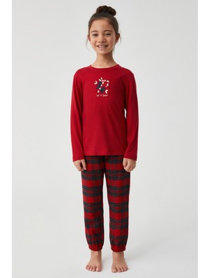 Penye Mood Ekose Desenli Çocuk Pijama Takımı