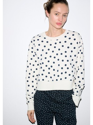 Mavi Lacivert Puantiyeli Ekru Sweatshirt 1S10534-91576