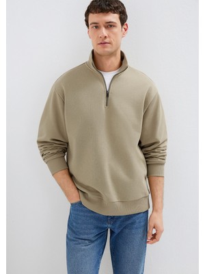 Mavi Yarı Fermuarlı Basic Bej Sweatshirt 0S10419-70204