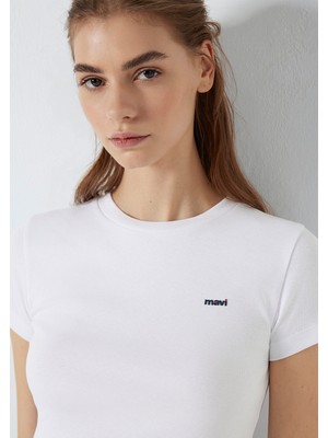 Mavi Mavi Logo Baskılı Beyaz Tişört 1613848-620