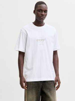 Jack & Jones Jack Jones Jcoclub Front Prınt Tee Ss Crew Neck Erkek Beyaz Tshirt 12289868-01