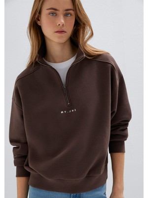 Mavi Mvjns Nakışlı Yarı Fermuarlı Kahverengi Sweatshirt 1S10533-71603