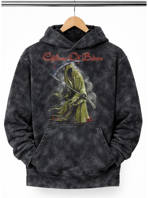Unisex Children Of Bodom Yazılı Kapüşonlu Yıkamalı Sweatshirt, Oversize Rock Band Baskılı Hoodie