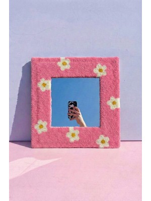 Maharat Nakış Detaylı Dekoratif Ayna 30X30 cm - Papatya Pembe