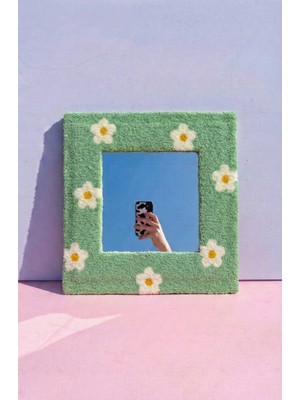 Maharat Nakış Detaylı Dekoratif Ayna 30X30 cm - Papatya Pembe