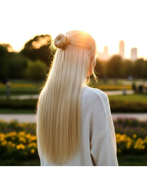 Zemira Fiber Sen Düz Yarım Ay + 2 Yan Çıt Çıt / Platin