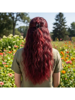 Zemira Fiber Sen Kabarık Dalgalı Yarım Ay + 2 Yan Çıt Çıt / Koyu Kızıl