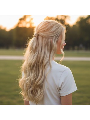 Zemira Fiber Sen Dalgalı Yarım Ay + 2 Yan Çıt Çıt / Kumral Beyaz Platin Röfleli