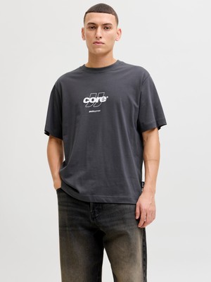 Jack & Jones Jack Jones Jcoclub Front Prınt Tee Ss Crew Neck Erkek Antrasit Tshirt 12289868-16