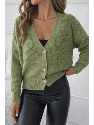 Veralya Kadın Uzun Kollu Düğme Detay Triko Bluz