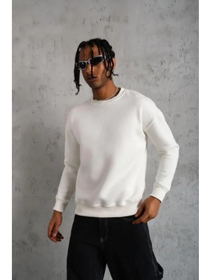 Erkek Düz Bisiklet Yaka Sweat - Beyaz