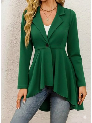 Kadın Uzun Kollu Yakalı Önden Düğmeli Uzun Atlas Blazer Ceket