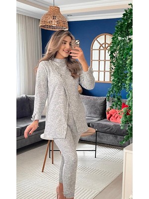 Veralya Kadın Uzun Kollu Balıkçı Yaka Önden Düğmeli Bluz ve Pantolon Yumoş Ikili Takım