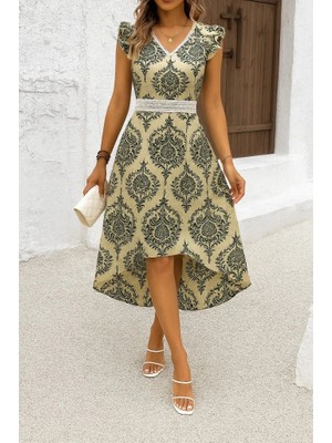 Veralya Kadın Kısa Kollu V Yakalı Çiçek  Önü Kısa Arkası Uzun Pegasus Elbise