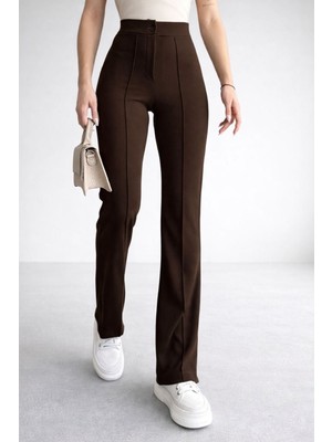 Giysa Kadın Yüksek Bel Toparlayıcı Likralı Bol Paça Pantolon Kahverengi - 5111