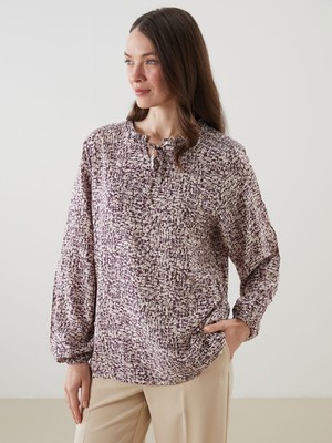 Lc Waikiki Yeni Sezon Bağlamalı Yaka Desenli Kadın Bluz