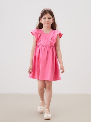 Lc Waikiki Yeni Sezon Kare Yaka Keten Görünümlü Kız Çocuk Elbise