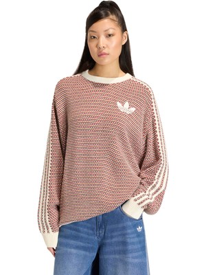 Markali Adidas Knıt Sweater Kadın Beyaz Sweatshirt KQ6291