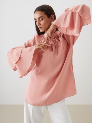 Lc Waikiki Yeni Sezon Bağlamalı Yaka Modal Karışımlı Kadın Tunik