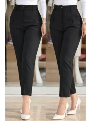 Veralya Kadın Yüksek Bel Cepli Paça Ağzı Pile Detaylı Ithal Krep Pantolon