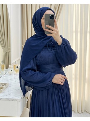 Modamorfo Beli Drapeli Kolu Lastikli Göğsü ve Eteği Fırfır Detaylı Janjan Abiye -Laci