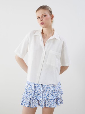 Lc Waikiki Yeni Sezon Dokulu Keten Görünümlü Kadın Gömlek