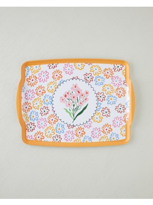 English Home Blossom Frame Melamin Kaydırmaz Tepsi 42x31 cm Renkli