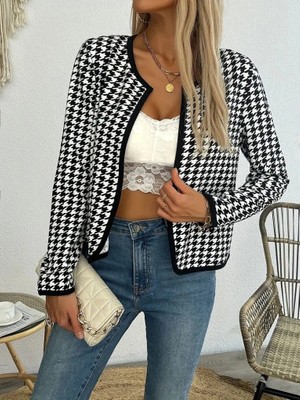 Veralya Kadın Uzun Kollu Kaz Ayağı  Şardonlu Dalgıç Ceket