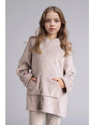 DeFacto Kapüşonu Yastık Olabilen Kadife Pijama Elbise Kız Çocuk G8546A825WN