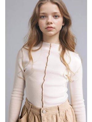 DeFacto Yarım Balıkçı Yaka Ribana Tişört Kız Çocuk G7705A826SM