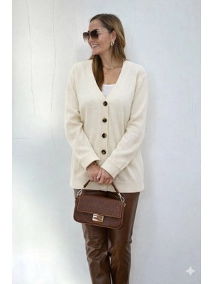 Veralya Kasın Uzun Kollu Önü Düğmeli Kısa Hırka