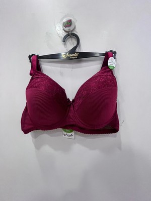 Nergiz Kadın Çizgili Önü Dantel Işlemeli Balensiz Toparlayıcı Bordo Sütyen