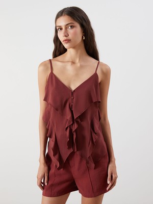 Lc Waikiki Yeni Sezon V Yaka Askılı Fırfırlı Bluz