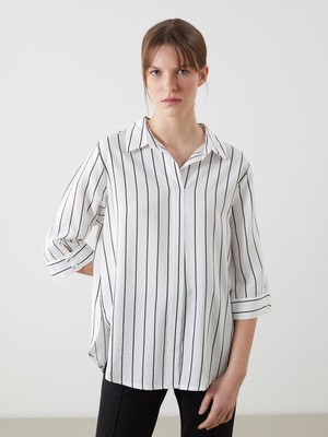 Lc Waikiki Yeni Sezon Gömlek Yaka Çizgili Kadın Bluz