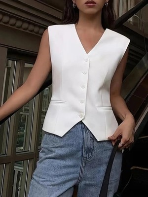 Veralya Kadın Sıfır Kollu Önden Düğmeli Atlas Yelek