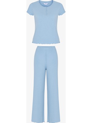 Penti Mavi Ella Solid Pantolon Pijama Takımı Çocuklar İçin Rahat Dokuma Özellikli