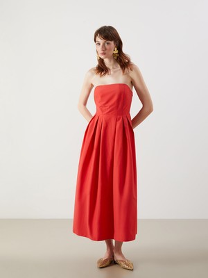 Lc Waikiki Yeni Sezon Straplez Yaka Poplin Elbise