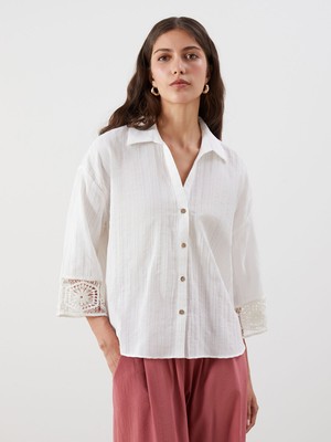 Lc Waikiki Yeni Sezon Dantel Detaylı Oversize Kadın Gömlek