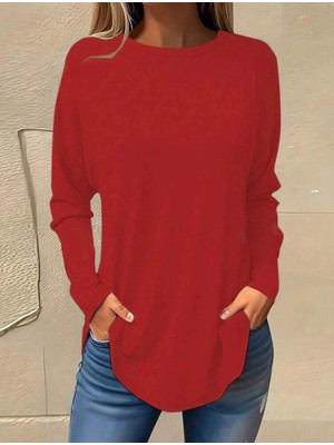 Veralya Kadın Uzun Kollu Yuvarlak Yaka Salaş Iki Iplik Bluz