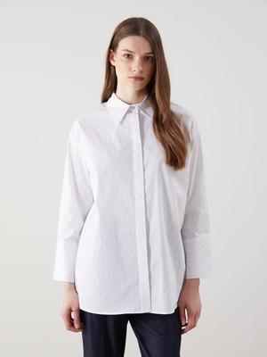 Lc Waikiki Yeni Sezon Çizgili Poplin Kadın Gömlek Tunik