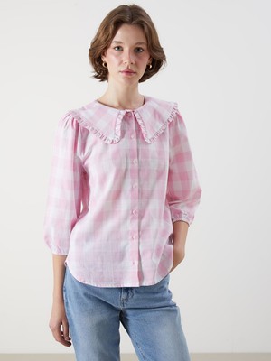 Lc Waikiki Yeni Sezon Bebe Yaka Ekose Oversize Kadın Gömlek