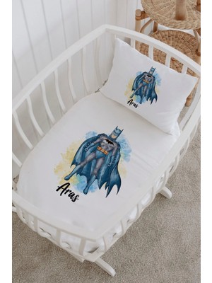Lilabio Isme Özel %100 Pamuk Lastiksiz Park Yatak Çarşaf Seti (100X120) Batman