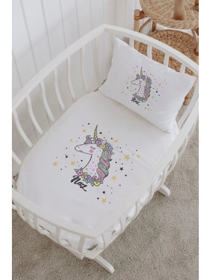Lilabio Isme Özel %100 Pamuk Lastiksiz Park Yatak Çarşaf Seti (100X120) Renkli Unicorn