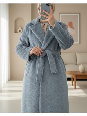 Moda Morfo Beli Bağlamalı Astarlı Cepli Sakallı Kaban -Füme