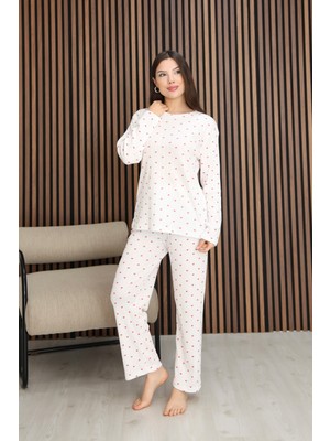 Arvin Pijama Kadın Desenli Yumuşak Dokulu Kışlık Pamuklu Şardonlu Uzun Kol Rahat Kalıp Pijama Takımı