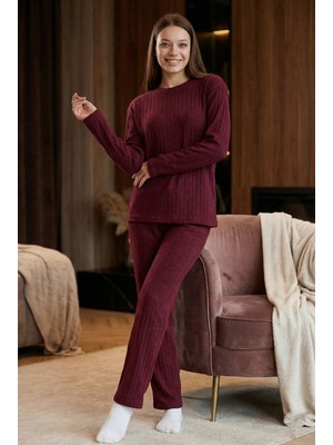 Arvin Pijama Kadın Desenli Yumuşak Dokulu Kışlık Pamuklu Şardonlu Uzun Kol Rahat Kalıp Pijama Takımı