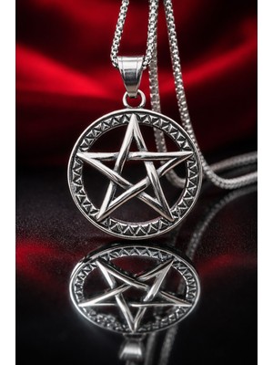 Gotik Pentagram Yıldız Kolye  Paslanmaz Çelik Unisex Wicca Spiritüel Sembol Kolye