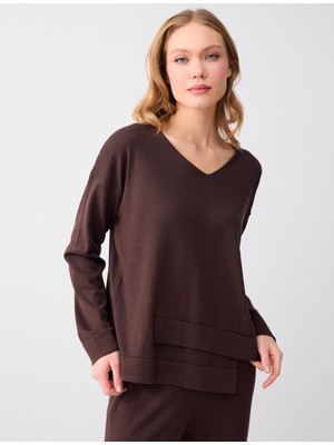 Jimmy Key Acı Kahve Uzun Kollu V Yaka Triko Kazak